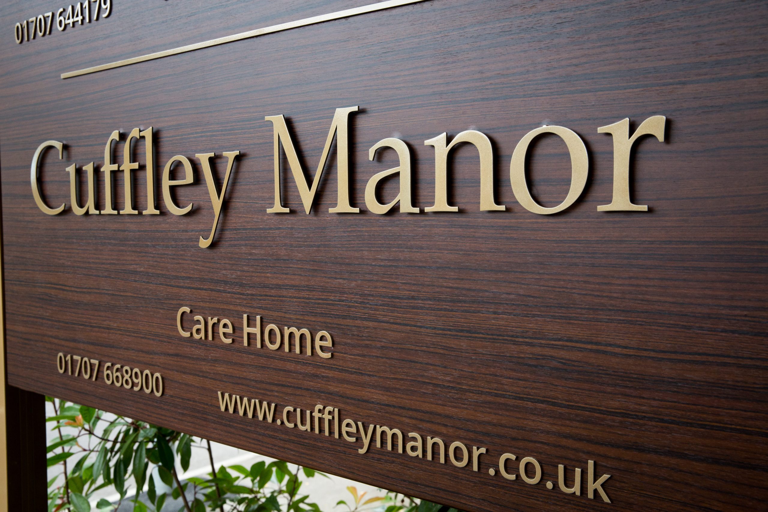 Cuffley Manor Care home in Potters bar Hertfordshire Signage