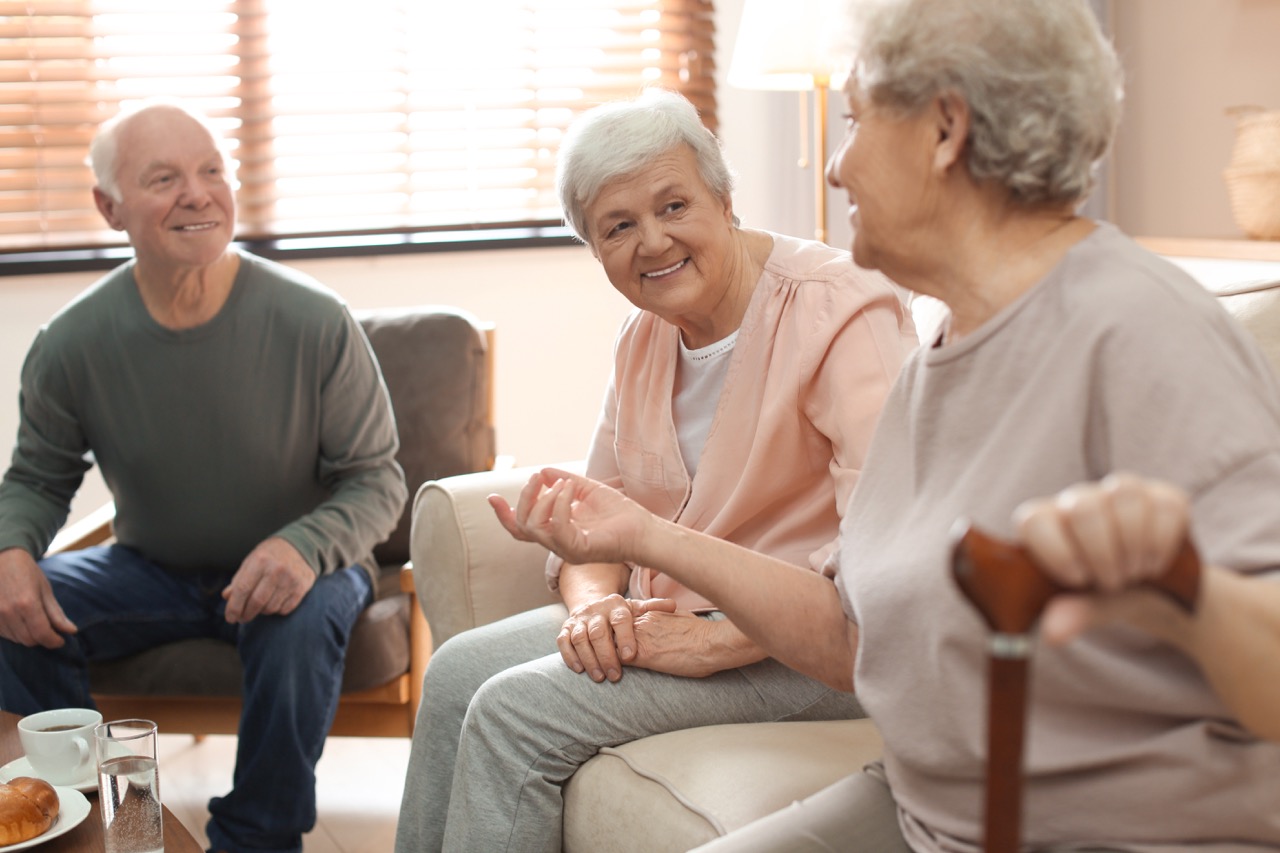 Elderly people spending time in geriatric hospice. Senior patients care
